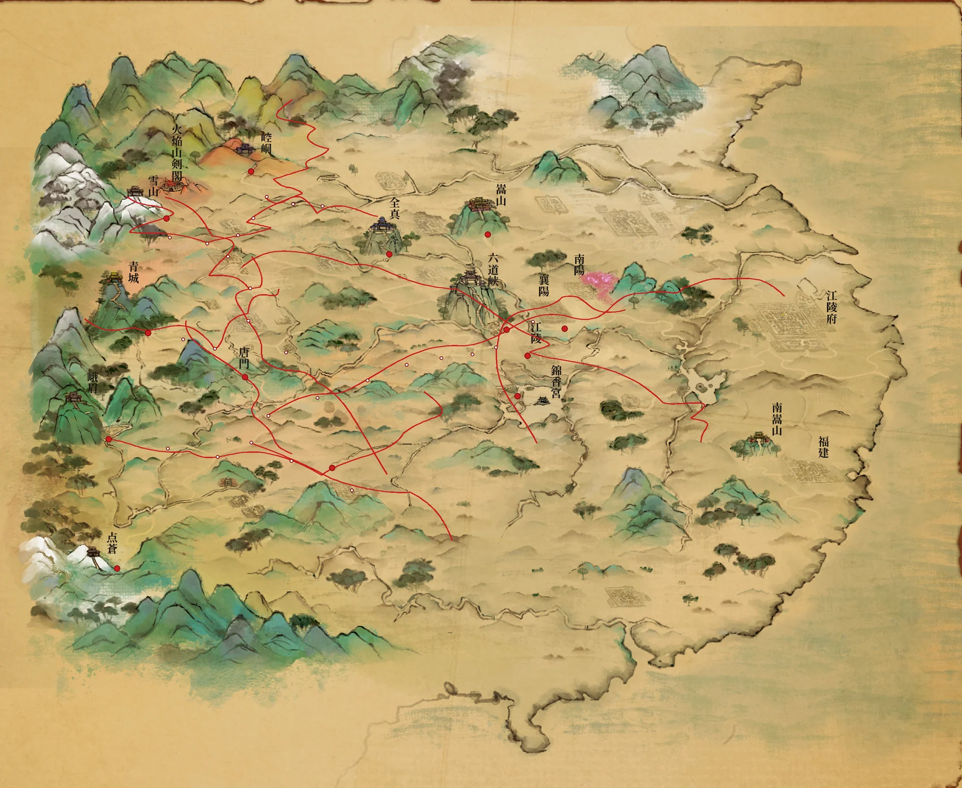 ゲーム内の大地図 (経路と停留点)